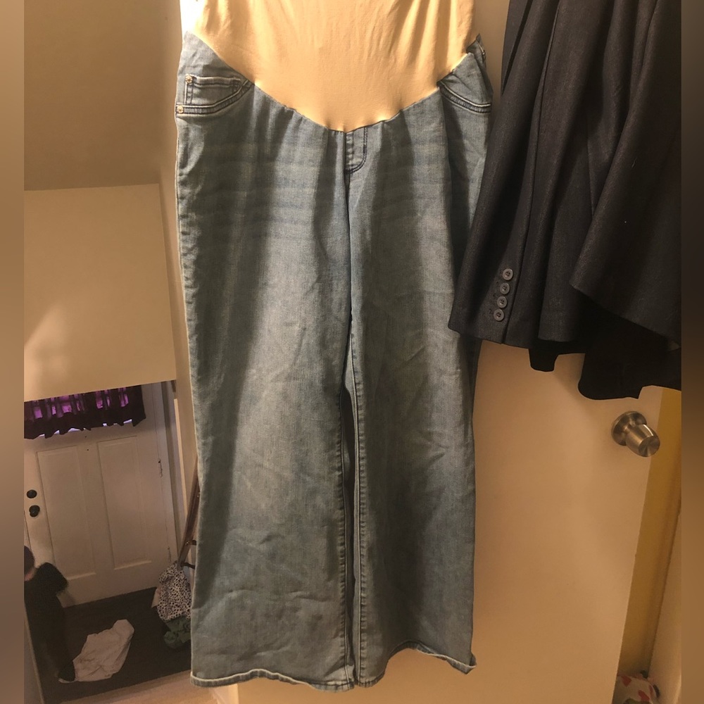 Indigo blue full panel maternity jeans, size 1X